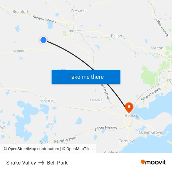 Snake Valley to Bell Park map