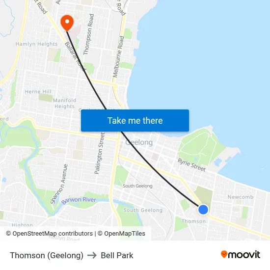 Thomson (Geelong) to Bell Park map