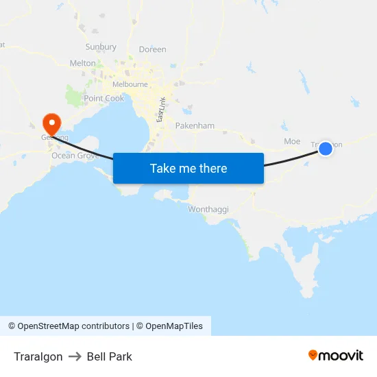 Traralgon to Bell Park map
