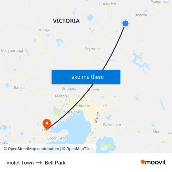 Violet Town to Bell Park map