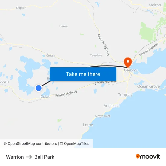 Warrion to Bell Park map