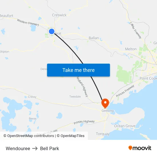 Wendouree to Bell Park map