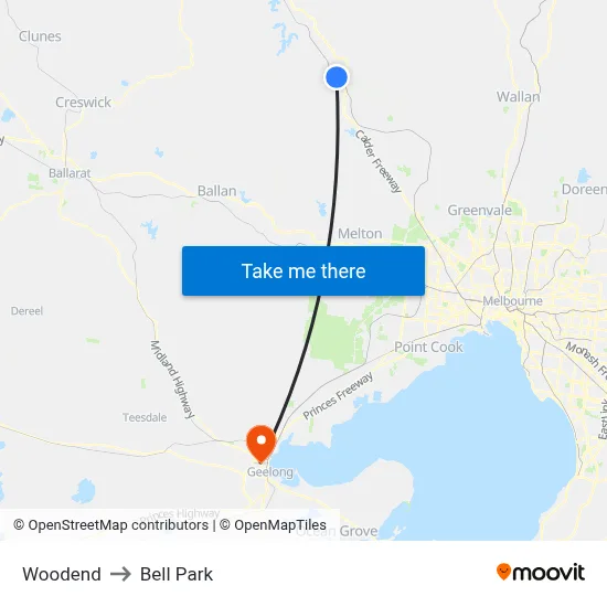 Woodend to Bell Park map