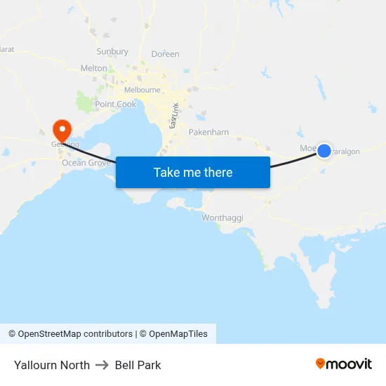 Yallourn North to Bell Park map