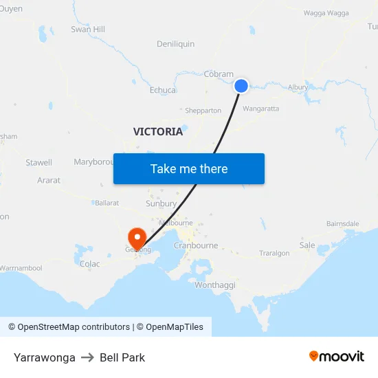 Yarrawonga to Bell Park map