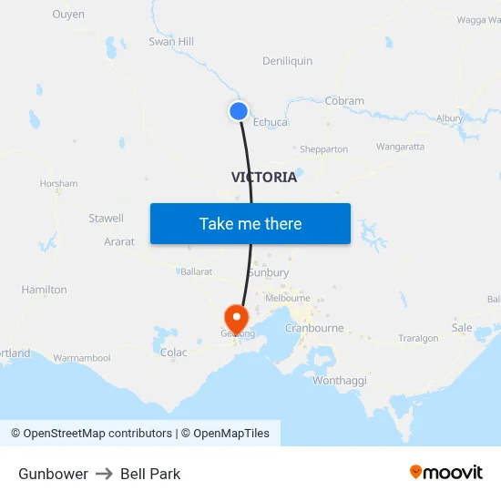 Gunbower to Bell Park map