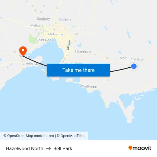 Hazelwood North to Bell Park map