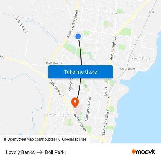 Lovely Banks to Bell Park map