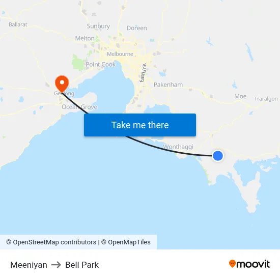 Meeniyan to Bell Park map