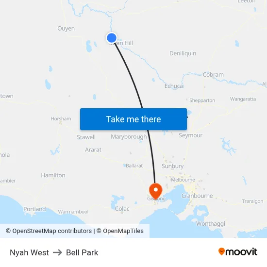 Nyah West to Bell Park map