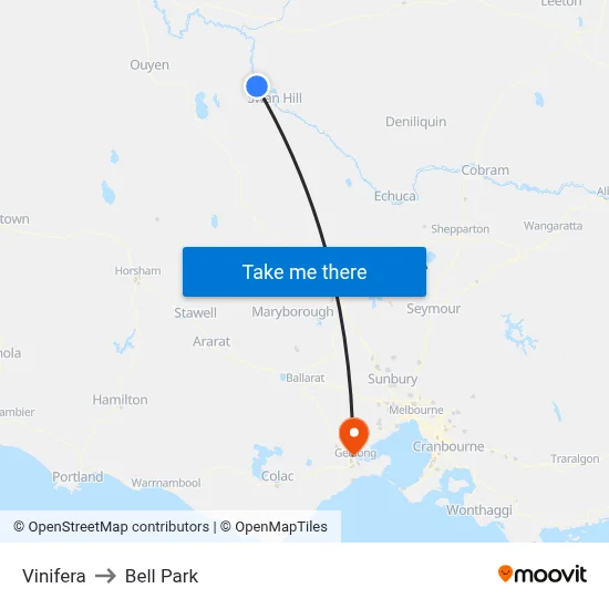 Vinifera to Bell Park map