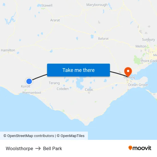 Woolsthorpe to Bell Park map