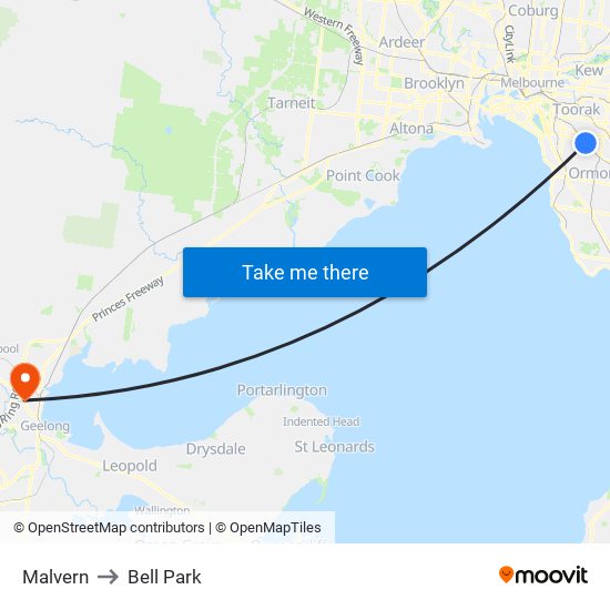 Malvern to Bell Park map