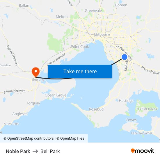Noble Park to Bell Park map