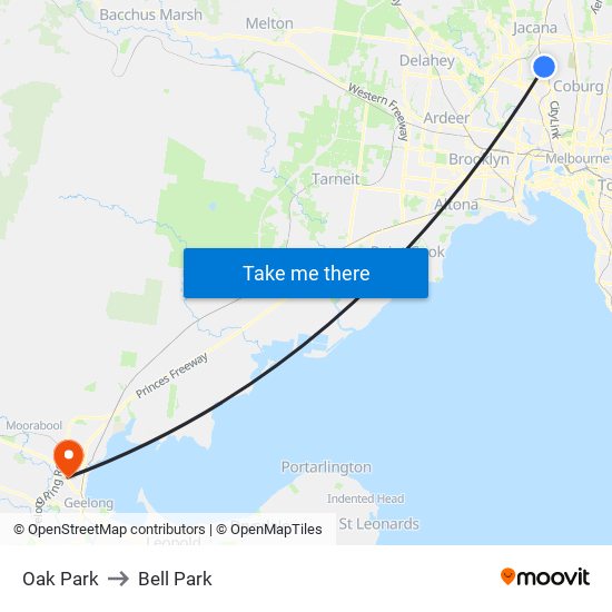 Oak Park to Bell Park map