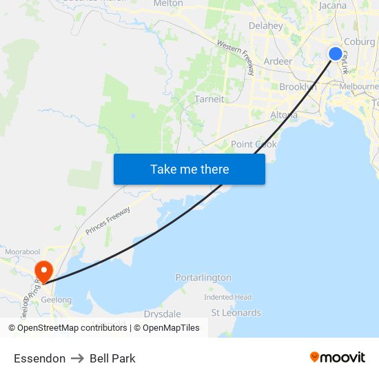 Essendon to Bell Park map