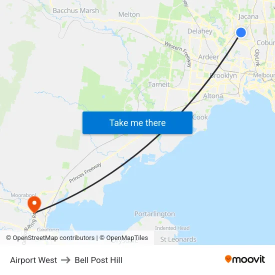 Airport West to Bell Post Hill map
