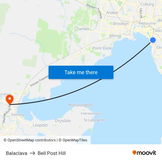 Balaclava to Bell Post Hill map