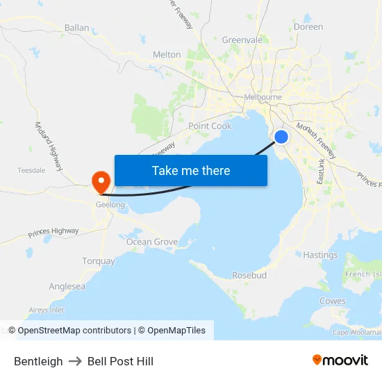 Bentleigh to Bell Post Hill map