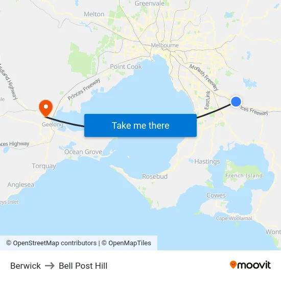 Berwick to Bell Post Hill map