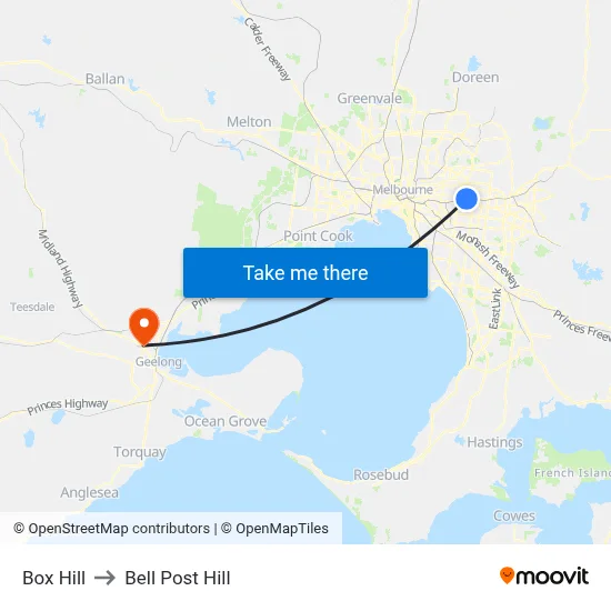 Box Hill to Bell Post Hill map