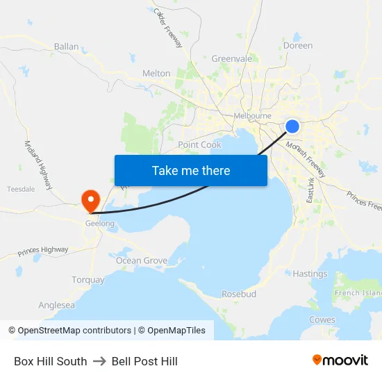 Box Hill South to Bell Post Hill map