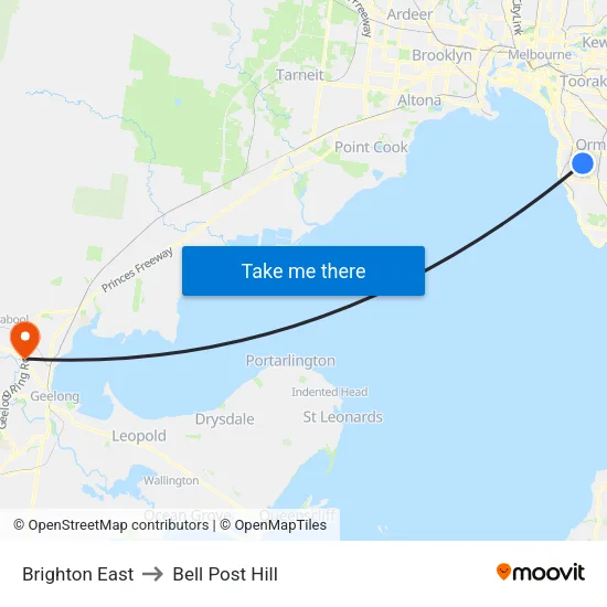 Brighton East to Bell Post Hill map