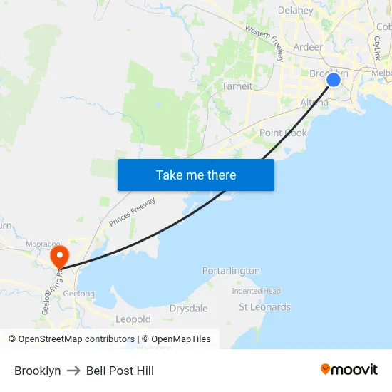 Brooklyn to Bell Post Hill map