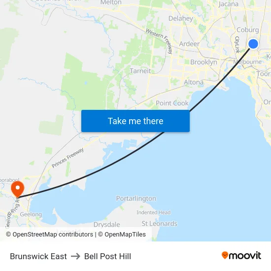Brunswick East to Bell Post Hill map