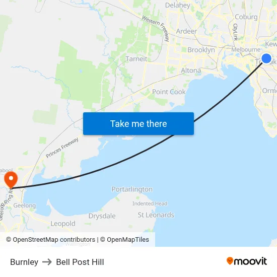 Burnley to Bell Post Hill map
