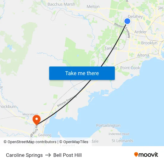 Caroline Springs to Bell Post Hill map