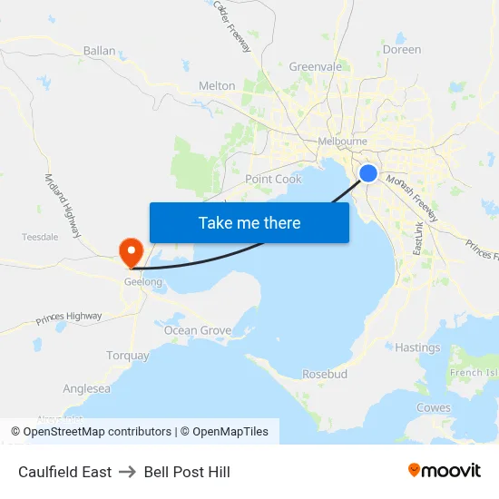 Caulfield East to Bell Post Hill map