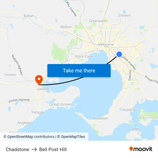 Chadstone to Bell Post Hill map