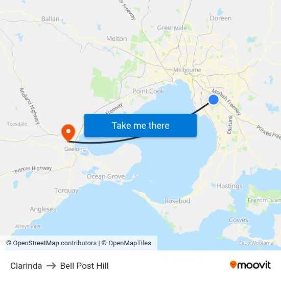 Clarinda to Bell Post Hill map
