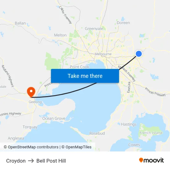 Croydon to Bell Post Hill map