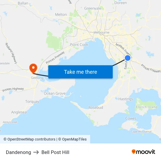 Dandenong to Bell Post Hill map