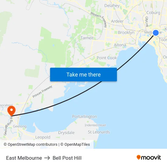 East Melbourne to Bell Post Hill map