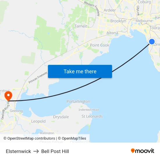 Elsternwick to Bell Post Hill map