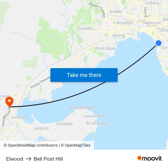 Elwood to Bell Post Hill map