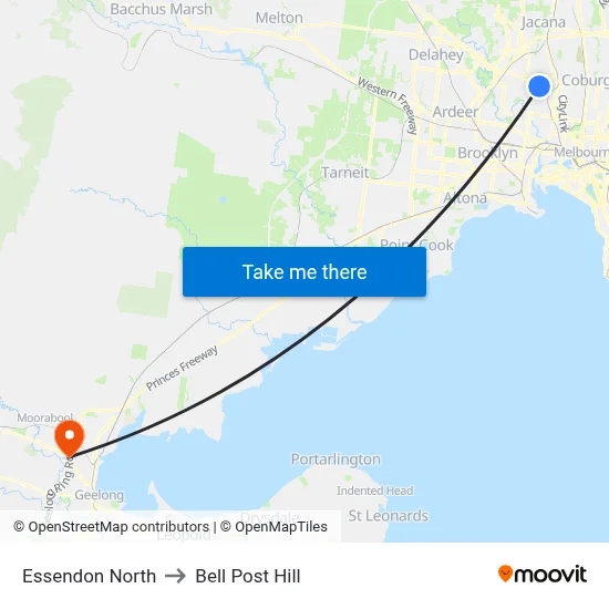 Essendon North to Bell Post Hill map
