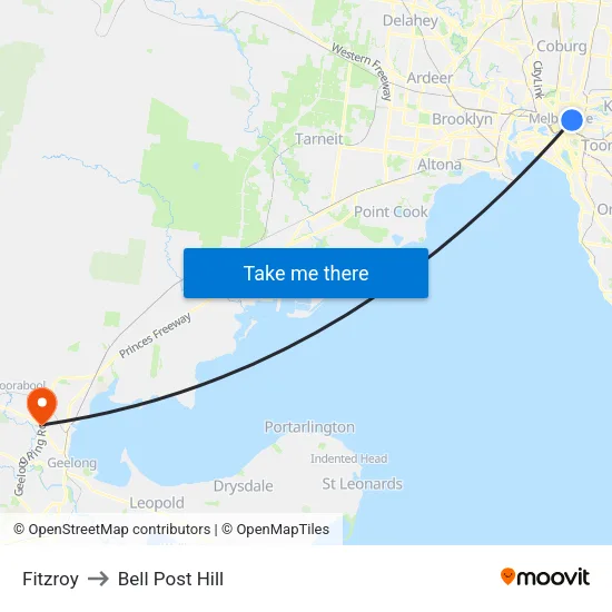 Fitzroy to Bell Post Hill map