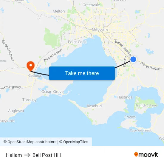 Hallam to Bell Post Hill map