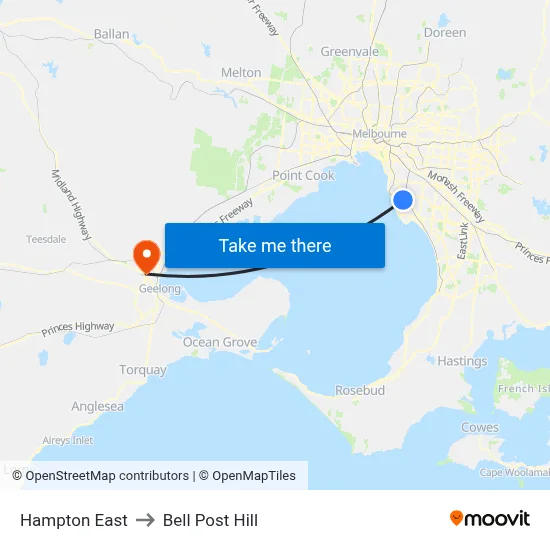Hampton East to Bell Post Hill map