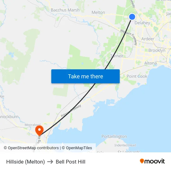 Hillside (Melton) to Bell Post Hill map