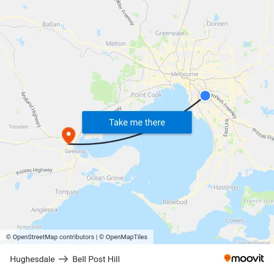 Hughesdale to Bell Post Hill map