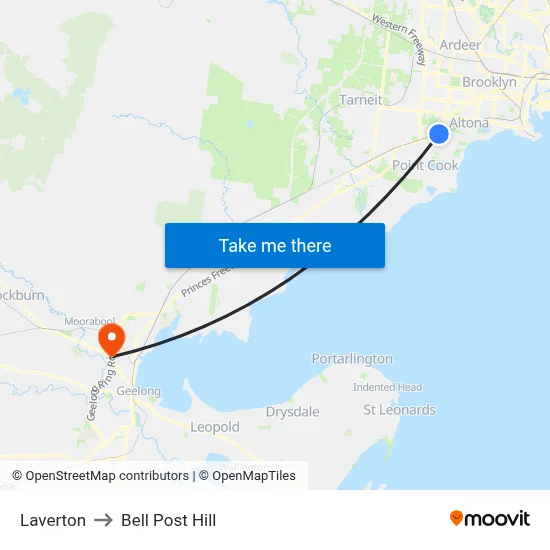 Laverton to Bell Post Hill map