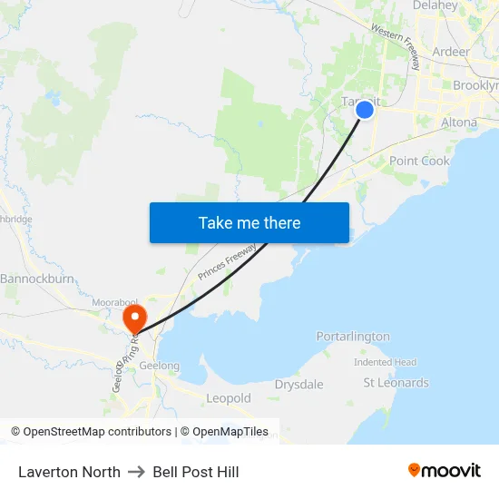 Laverton North to Bell Post Hill map
