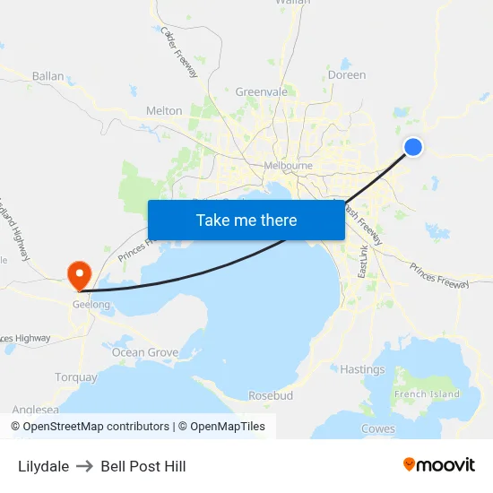 Lilydale to Bell Post Hill map