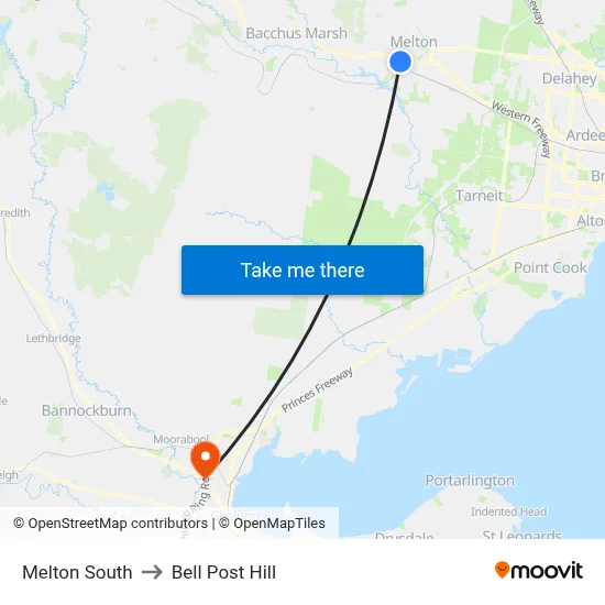 Melton South to Bell Post Hill map