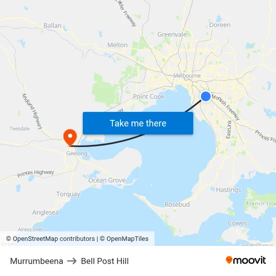 Murrumbeena to Bell Post Hill map